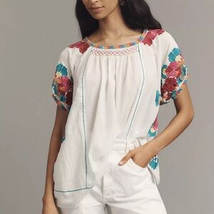 Anthropologie Short-Sleeve Embroidered Tunic Top